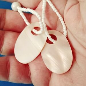 Iridescent White Shell & Faux Pearl Dangling Pierced Earrings